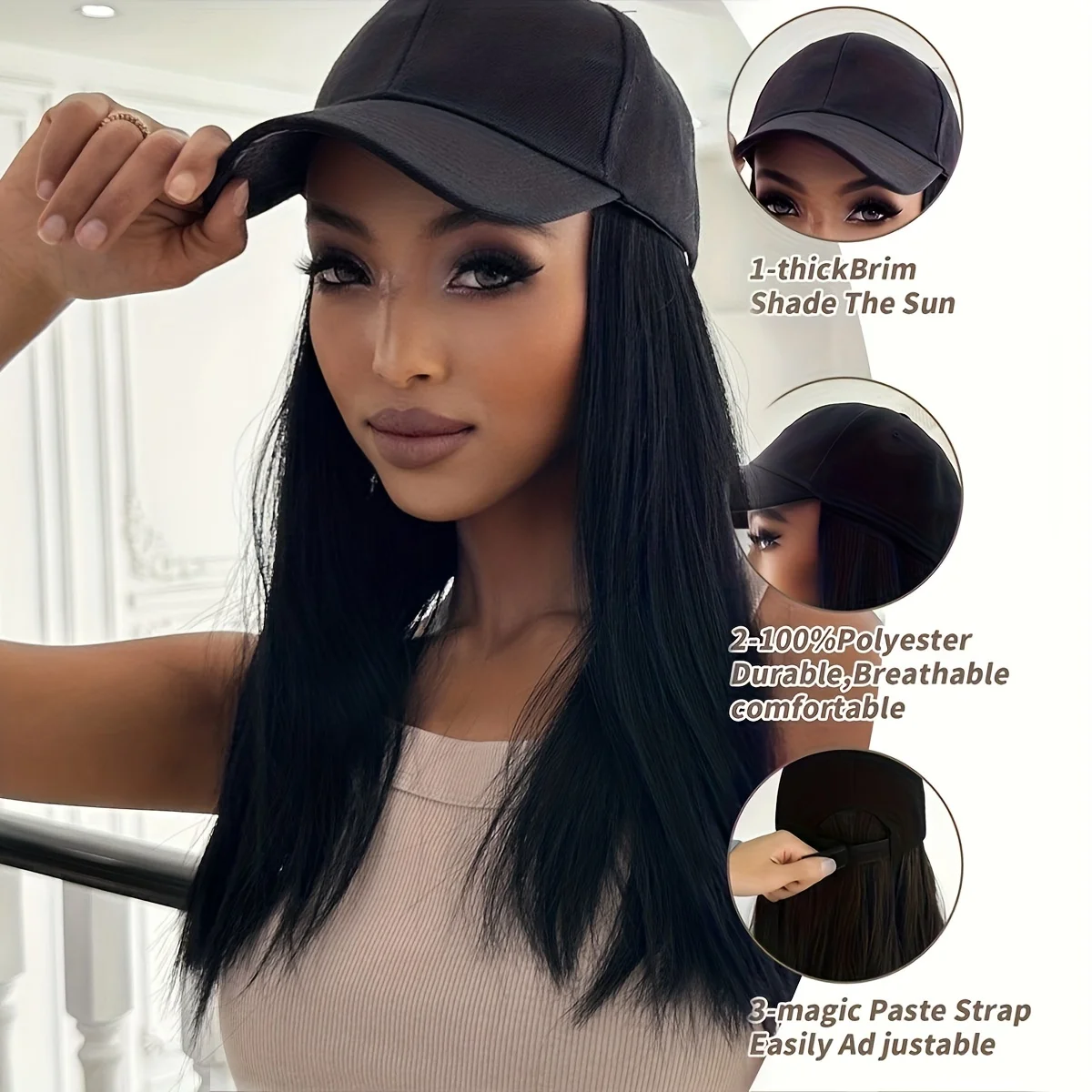 Baseball Cap With Hair Extensions For Women With Adjustable Hat
