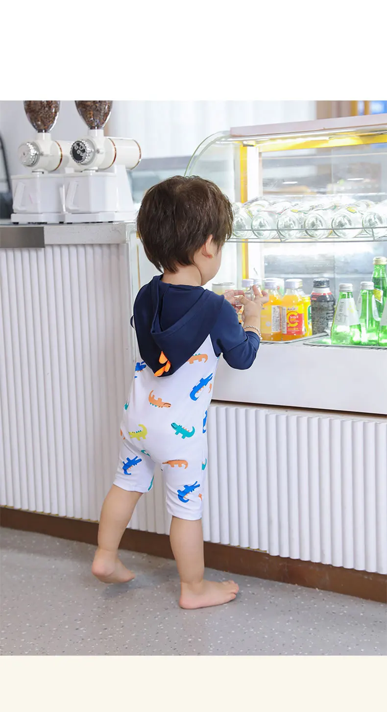 Description Picture 3 of itemQuick-Dry Baby Boys Swimwear Long Sleeve Hooded Bathing Suit Zipper One Piece Swimsuit Sun Protection Beachwear