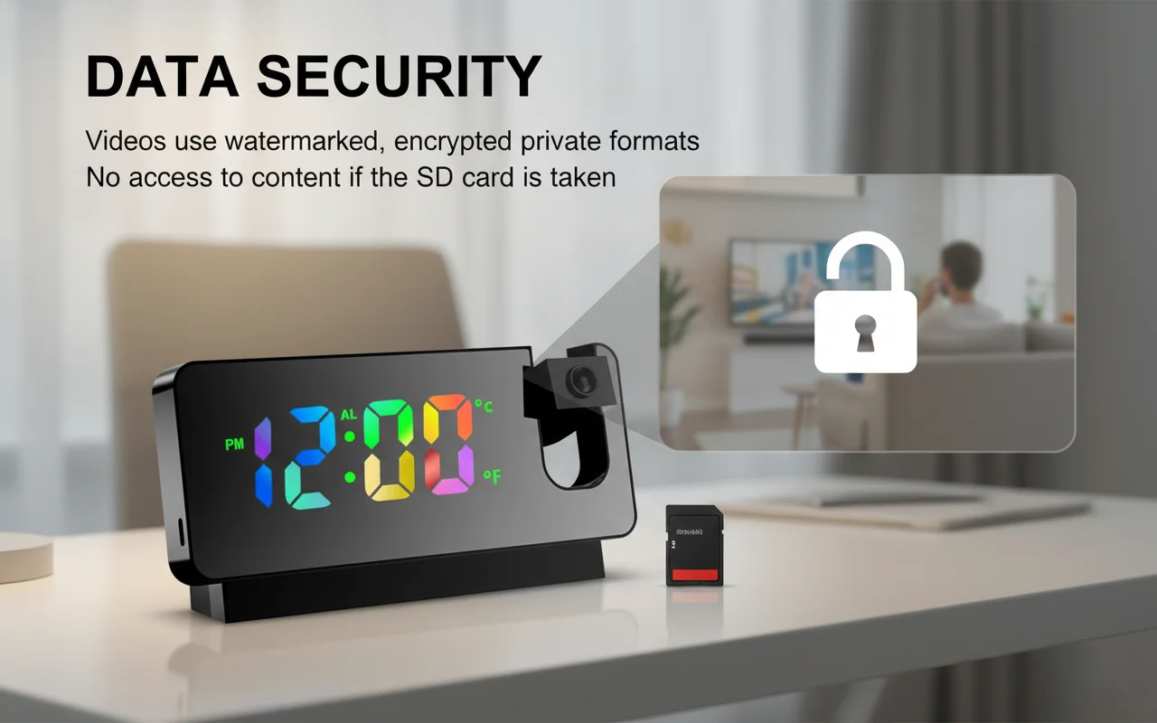 Close view of projection clock showing time on wall