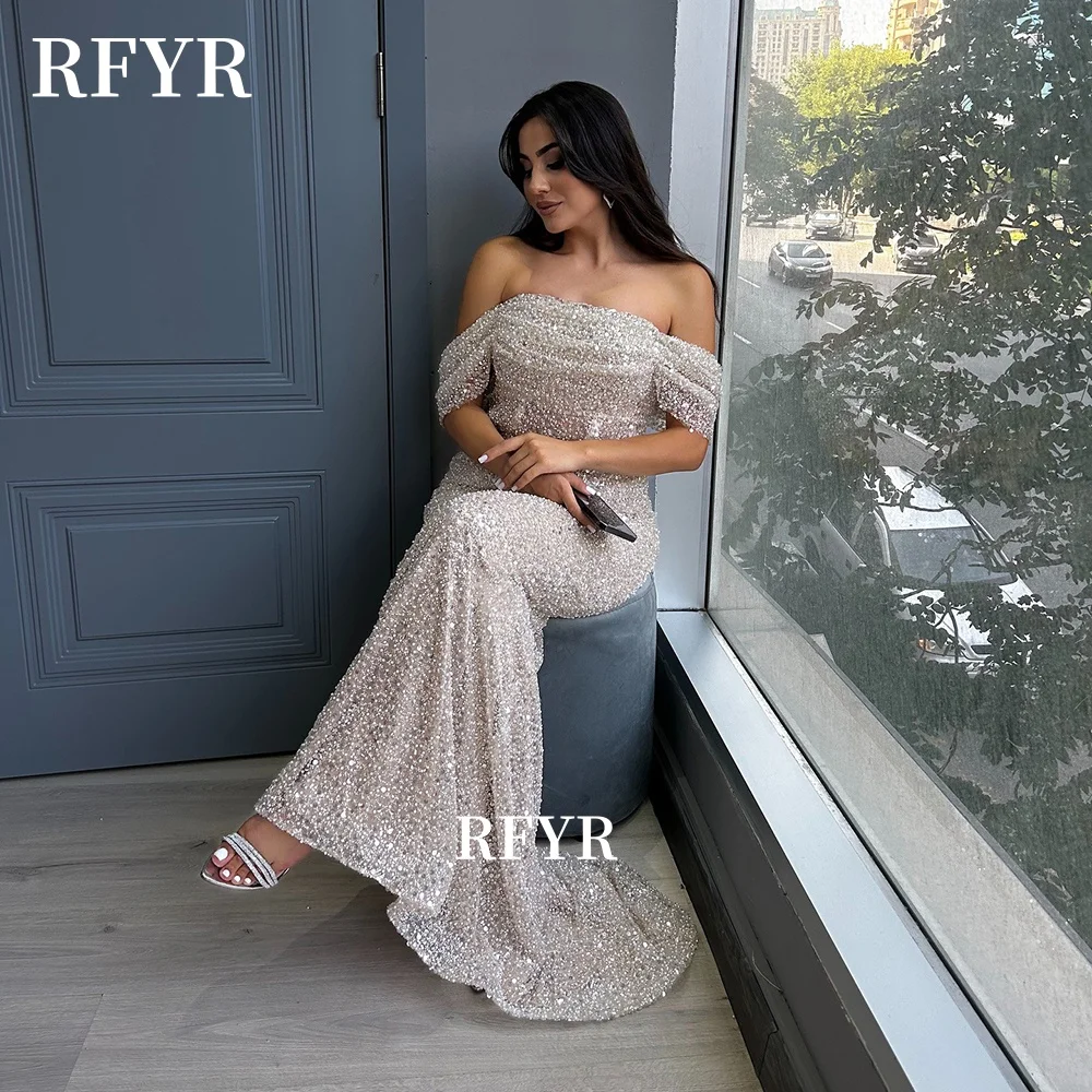 RFYR Beaded Evening Dresses Glitter Prom Dress Mermaid Party Dress for Arabic Women Pearls Celebrity Dress vestidos Customized 3