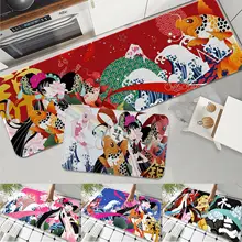 

Chinese style wave koi flower Printed Flannel Floor Mat Bathroom Decor Carpet Non-Slip For Living Room Kitchen welcome Doormat