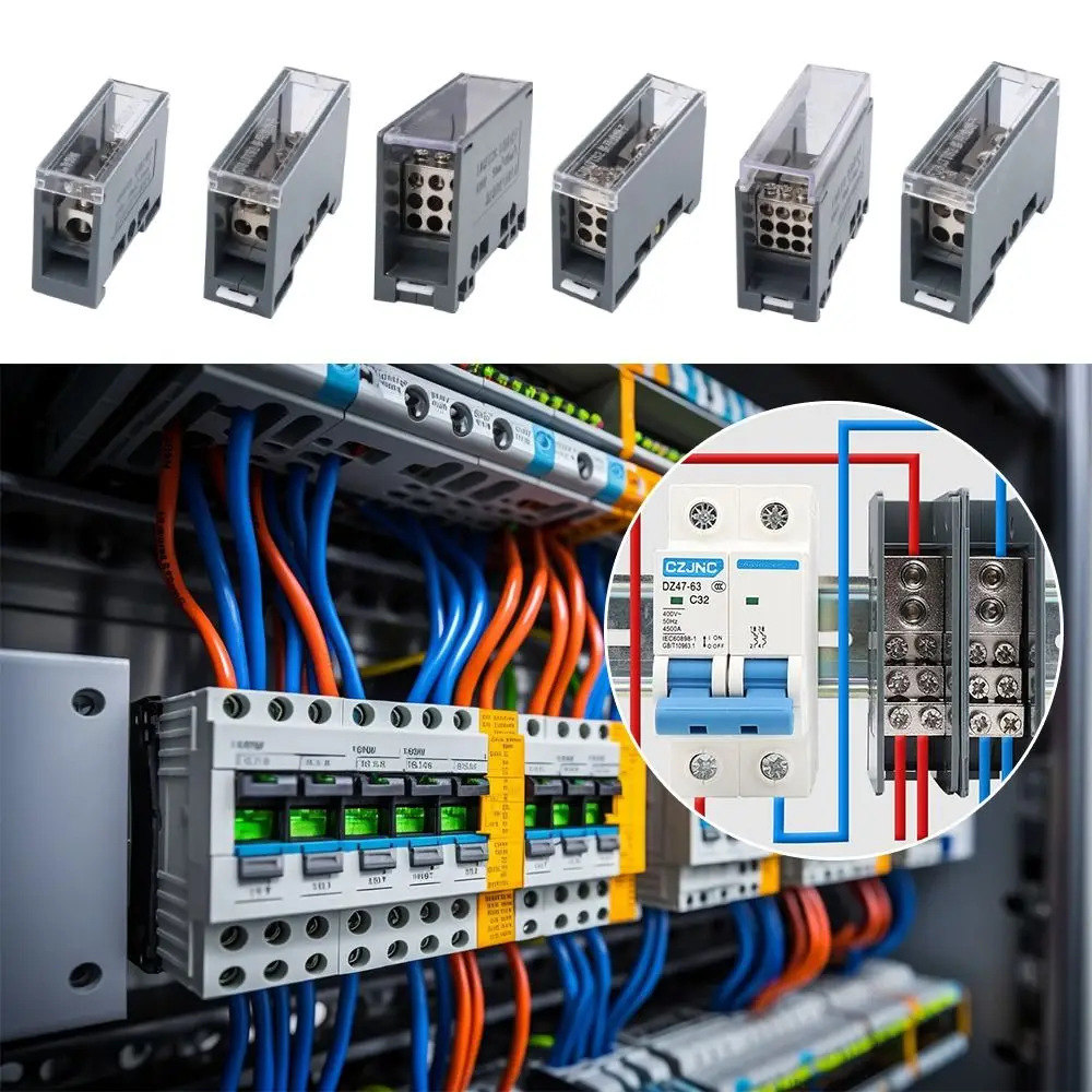 One in Multiple out Din Rail Terminal Block 150A ABS/Copper Distribution Box Wire Connector Universal Power Junction Box