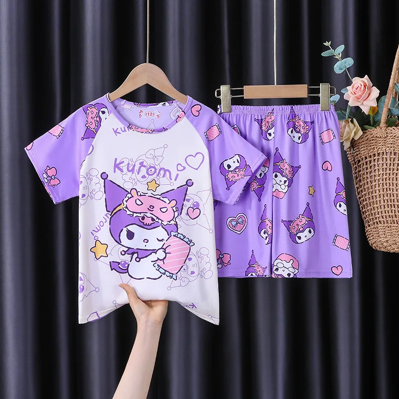 Girls' Pajamas Summer Short Sleeved Casual Two-piece Set Cartoon Cute  Anime Kuromi Cinnamoroll Children Short Sleeved Set 3