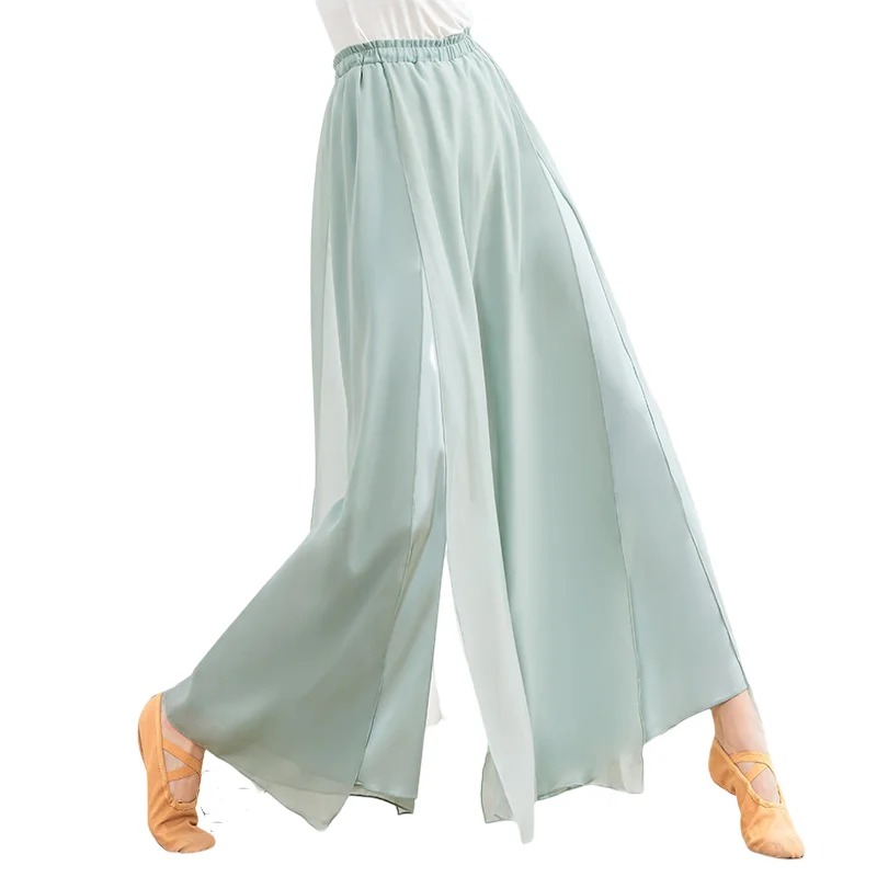 Two Layers Flowy Chiffon Culottes Women Body Rhyme Classical Dance Nuwa Pants Loose Light Weight Dancer Practice Clothes Summer