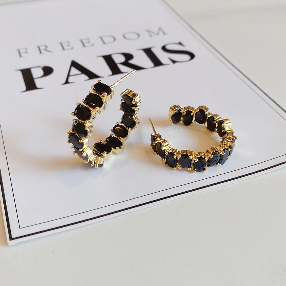 925 silver ear needle Inlaid zircon Electroplated real gold color preservation Earrings for women Fashion earrings