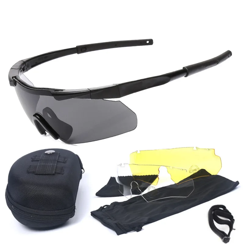 Military Tactical Goggles CS Airsoft Windproof Shooting Glasses HD 3 Lens Motocross Motorcycle Mountaineering Safe Glasses