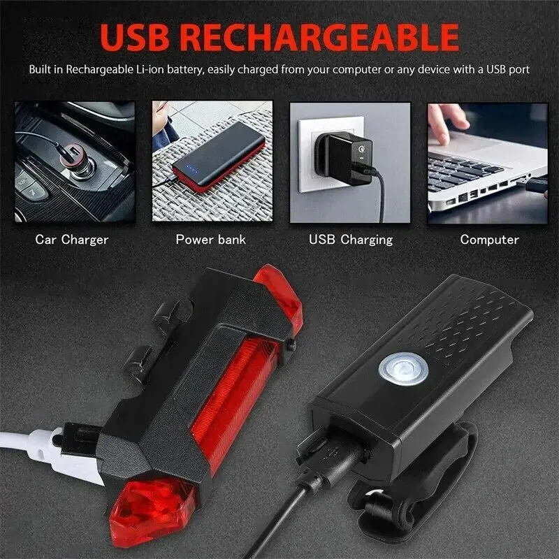 USB Rechargeable Waterproof LED Bike Headlight - Safety Warning Light
