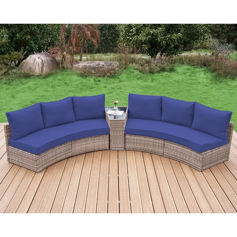 Patio Furniture Sets, Half-Moon Sectional Round Sofa Set, Outdoor Patio Furniture with Cushions, Garden Furniture Sets
