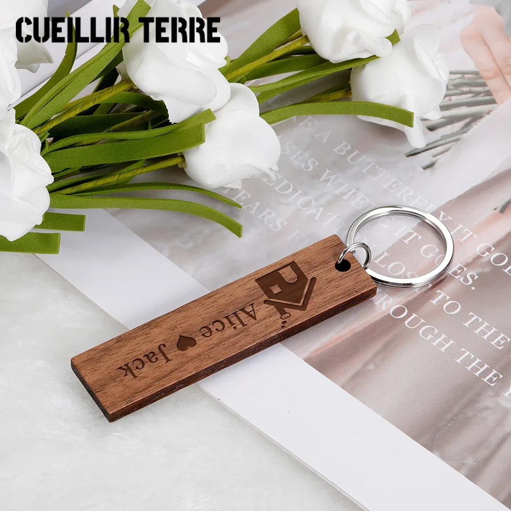 

Couple Keychain Housewarming Gift Personalized Wooden Engraved Date Keychains Fashion Keyring Birthday Jewelry For Boyfriend