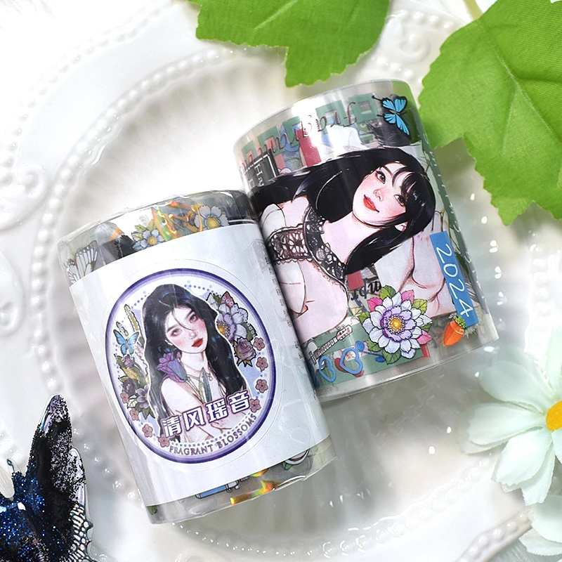 2m/Roll Washi PET Tape Girls Flowers DIY Diary Decoration Aesthetic Sticker Transparent Floral Journaling Scrapbooking Materials stationery tapes