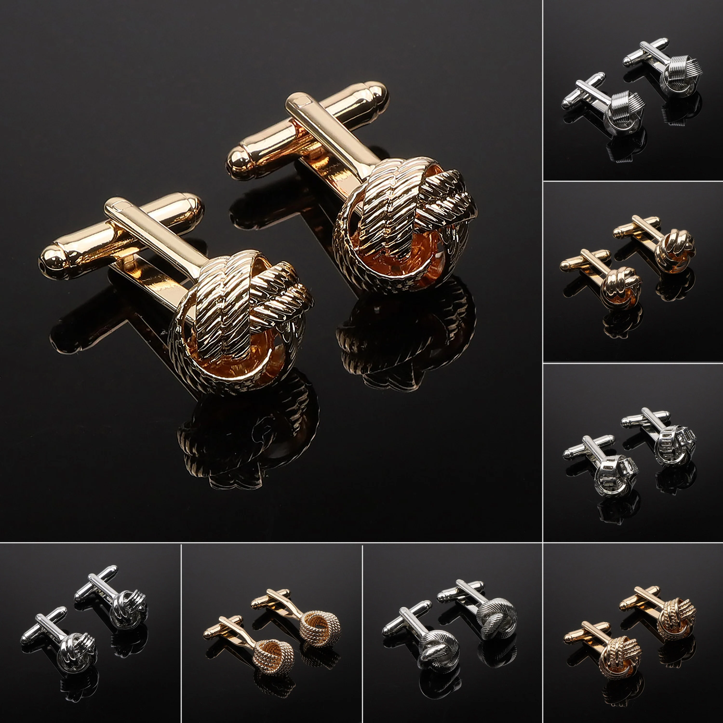 

Novelty Luxury Cufflinks For Men Fashion Knot Design Top Quality Copper Hotsale Cufflink Gold Silvery Cufflinks Shirt Cuff Links