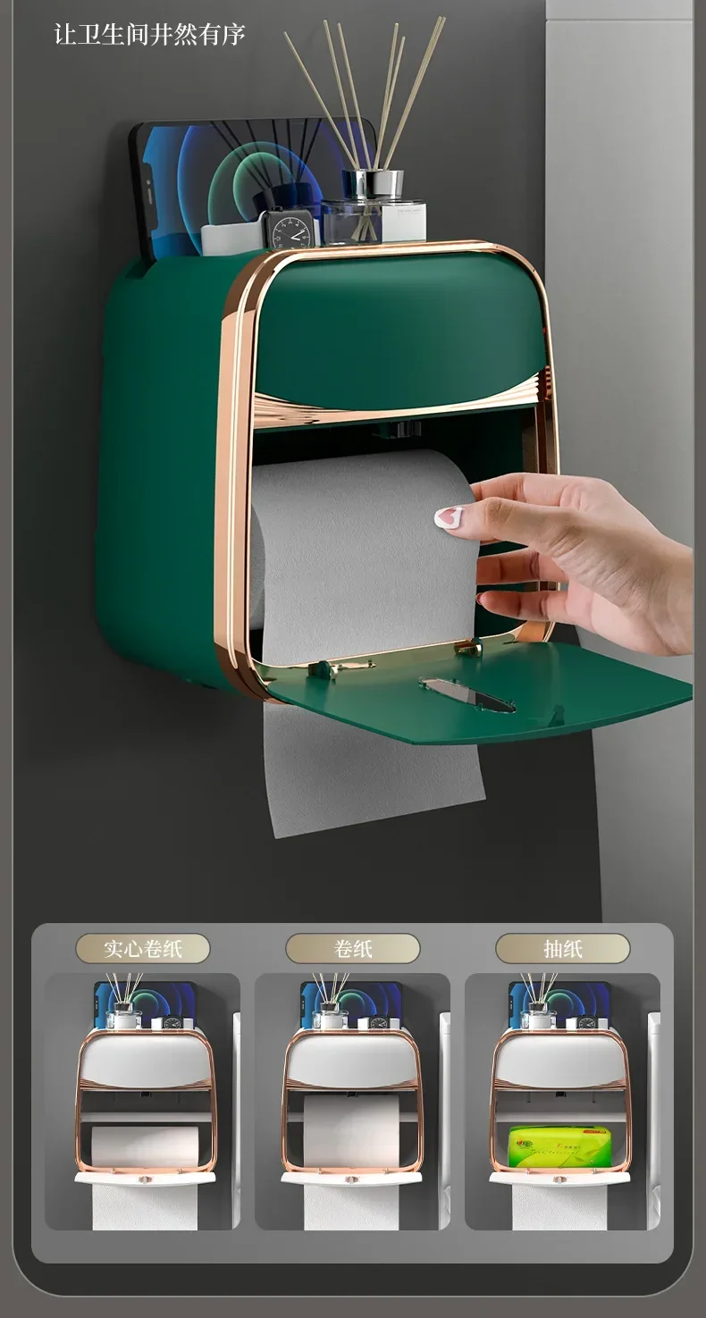 Description Picture 5 of itemToilet Tissue Box Wall-Mounted Waterproof Toilet Paper Box Free Punch Tissue Box Toilet Paper Roll Paper Storage Rack