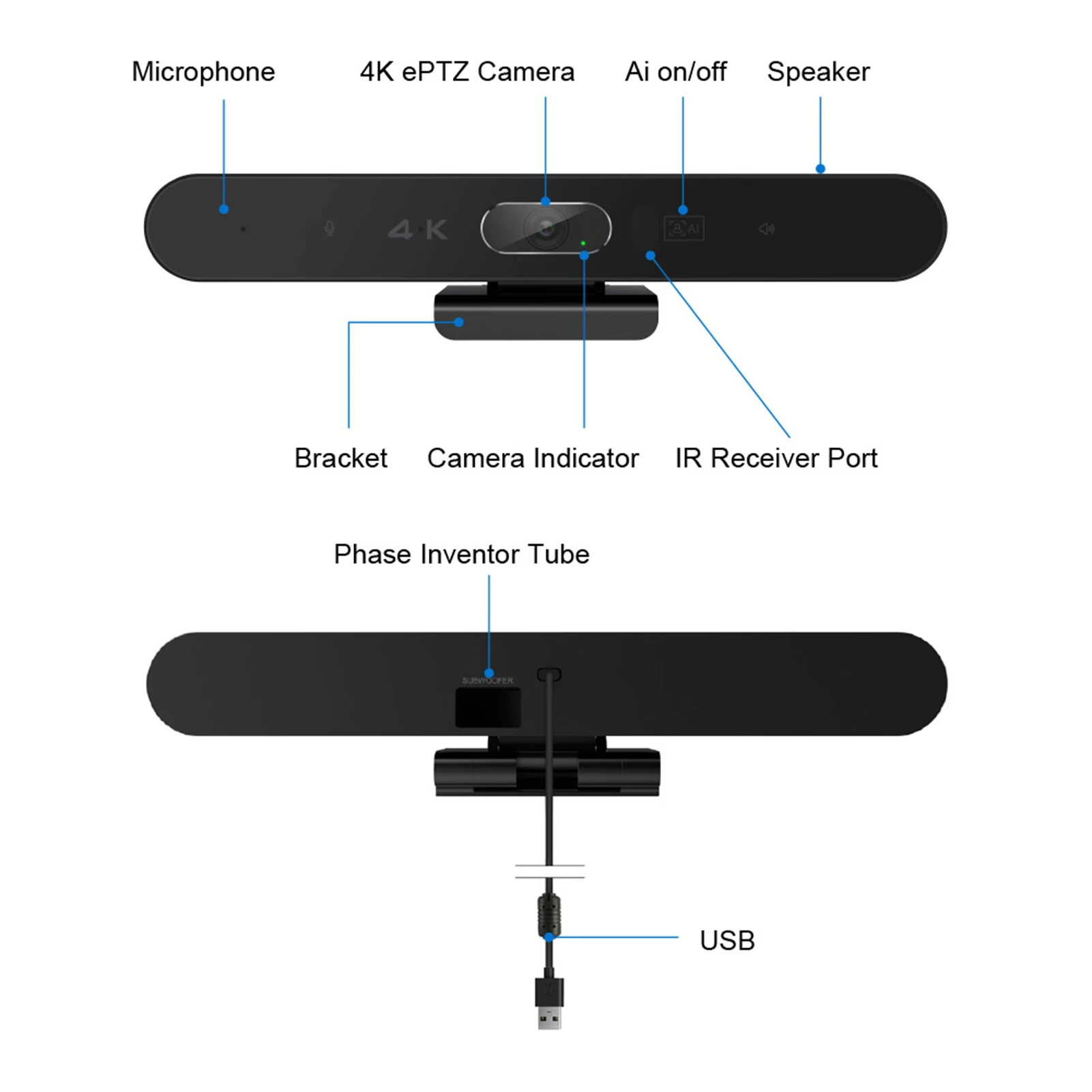 4K Camera USB Webcam HD Video Conference Camera with Microphone and Speaker AI Face Tracking Auto Focus 360&deg; Voice Pickup