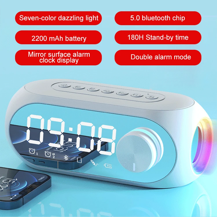 Reloj despertador inteligente con pantalla LED para el hogar, dispositivo Despertador con doble altavoz, Bluetooth, Radio FM, colorido 1