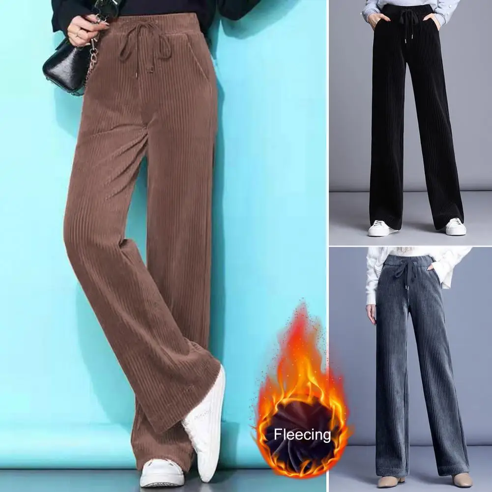 

Commuting Wide-leg Pants Cozy Plush Women's Drawstring Sweatpants with High Waist Wide Leg for Warmth Comfort Featuring Soft