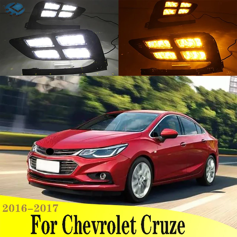 

2pcs LED Daytime Driving Running Light for Chevrolet Cruze 2016-2017 DRL 6000K Fog Light White Turn Yellow 12V Day Light 2 color