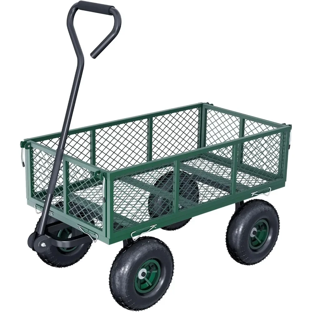 Steel Garden Cart, Heavy Duty 700 lbs Capacity, Utility Metal Wagon with 180&deg; Rotating Handle and 10" Tires, Wheelbarrow