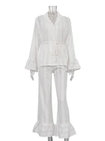 Marthaqiqiq Casual Women Nightgown 2 Piece Suit Long Sleeve Nightwear Turn-Down Collar Sleepwear Pants Loose Home Clothes Ladies - Image 4