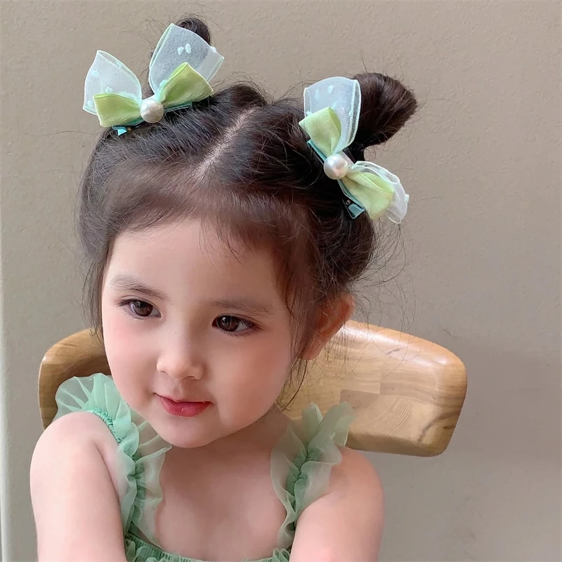 Korean Mesh Bows Hair Clip for Kids Girls Sweet Solid Color Bowknot Hairpins Barrettes Princess Headwear Baby Hair Accessories
