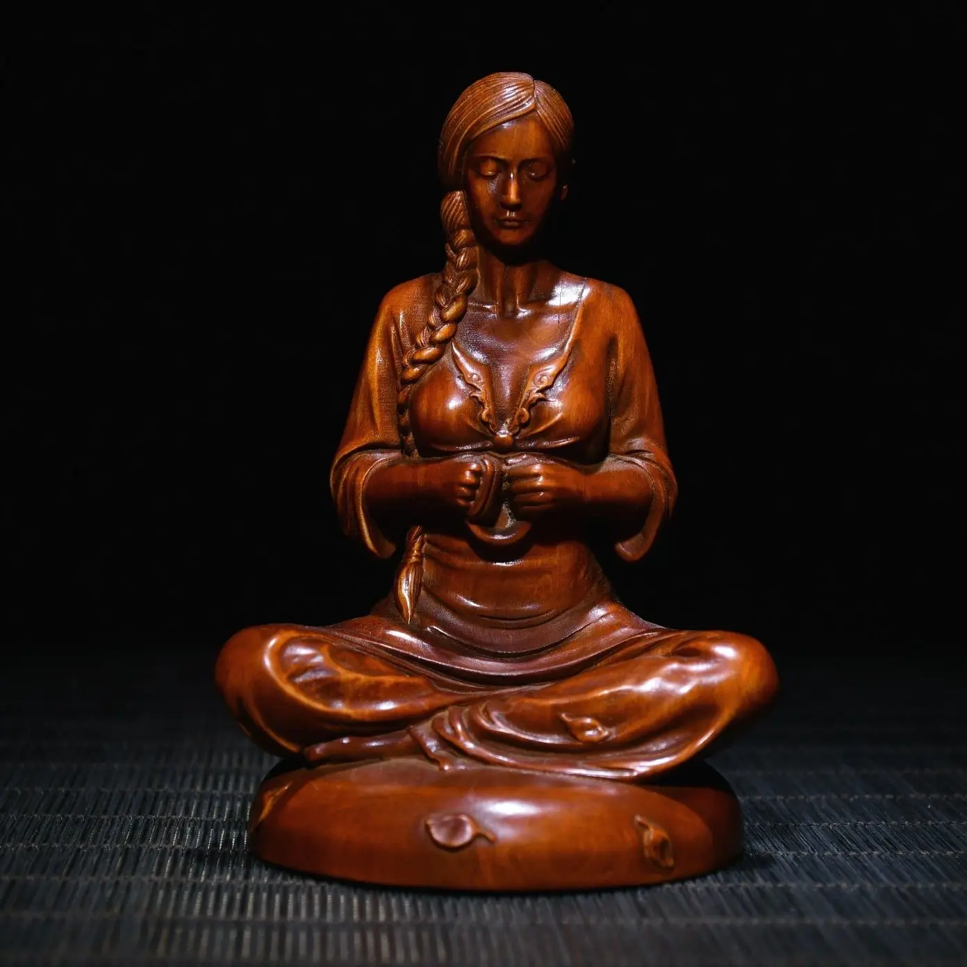 

Beauty Girl Statue Craft Yoga Beauty Sculpture Handmade Wood Carving Small Ornament Home Interior Decoration Statue Desktop Orna