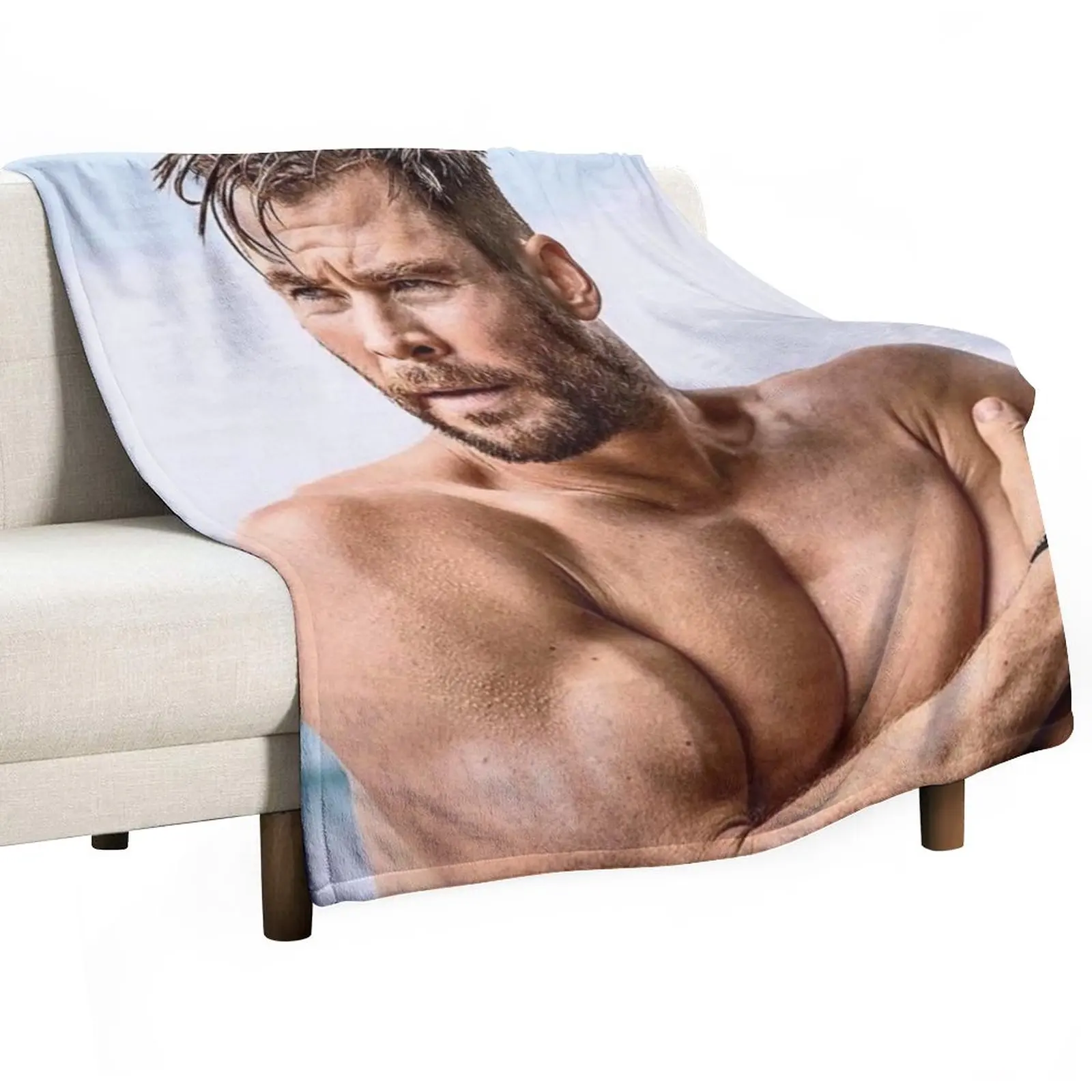 

Chris Hemsworth Throw Blanket Flannel Fabric Plaid on the sofa