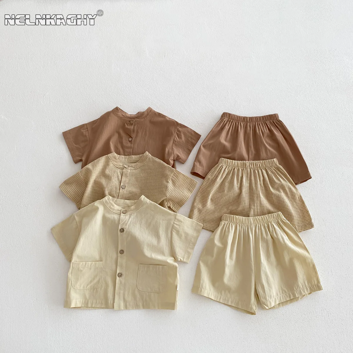 

INS Korean Style Summer Thin Solid Color Short Sleeve Shirt and Shorts Set for Toddler Boys Baby Casual Two-Piece Outfit