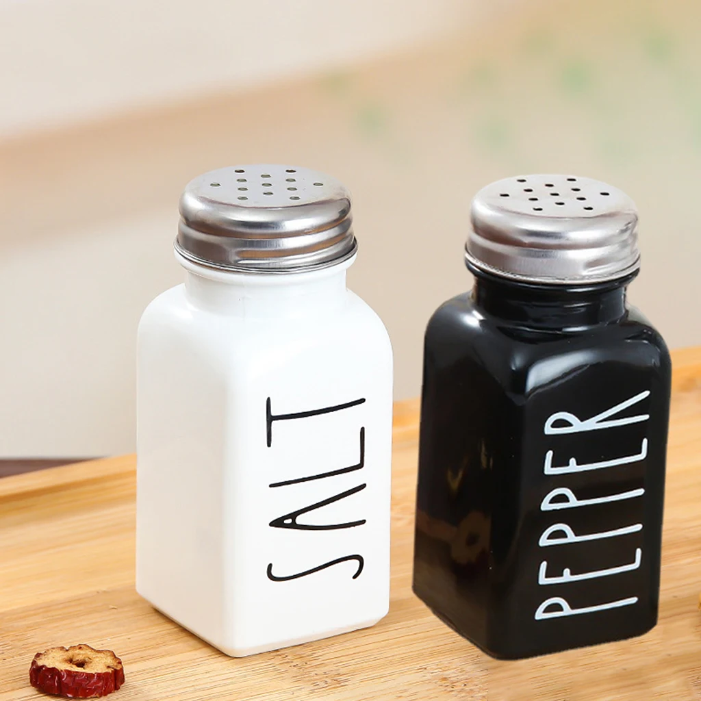 Salt and PepperSalt and Pepper Shaker Set Condiment Bottle Jars Pots Stainless Steel Lid Dispenser for Kitchen Cooking Tools