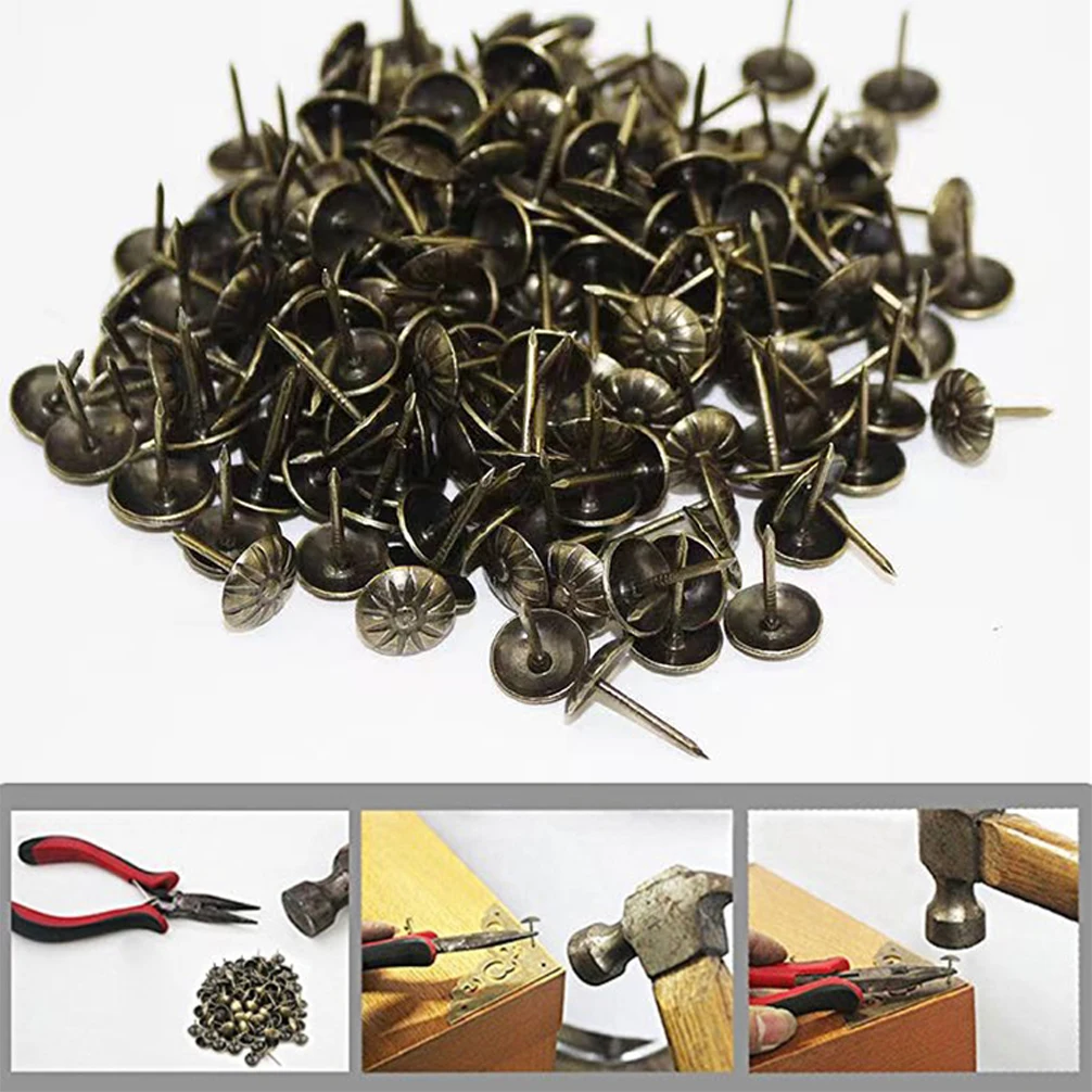 100Pcs Antique Brass Bronze Upholstery Nail Jewelry Gift Wine Case Box Sofa Decorative Tack Stud Pushpin Doornail Hardware