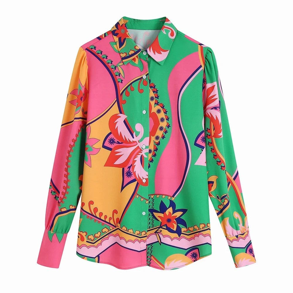 

Женская Осенняя рубашка с принтом, новинка 2022, модная повседневная Свободная Женская блузка с длинным рукавом