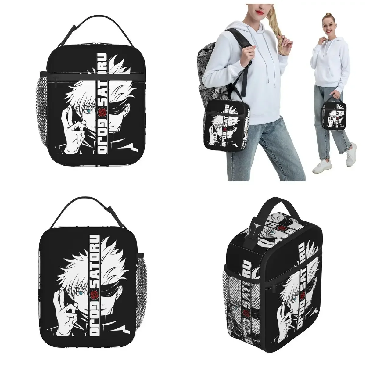Kaisen Gojo Satoru Insulated Lunch Bags Thermal Lunch Container Anime Portable Lunch Box Tote Food Handbags School 4