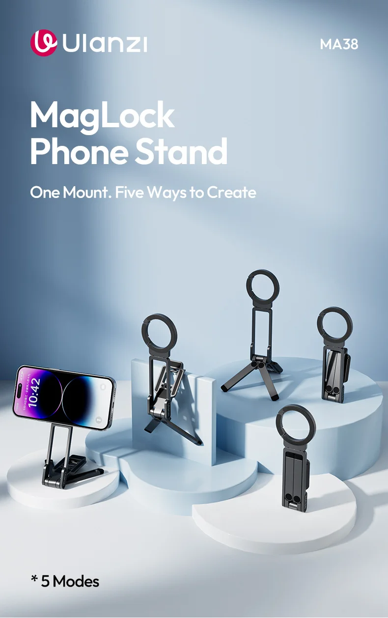 MA38 MagLock Phone Holder Stand Foldable Tripod Phone Mount with Arca-Swiss Magn