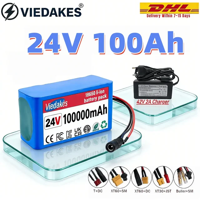 VIEDAKES 24V 7S3P 100Ah 18650 Batterie avec chargeur pour générateur solaire, alimentation stable, batterie 24V 1