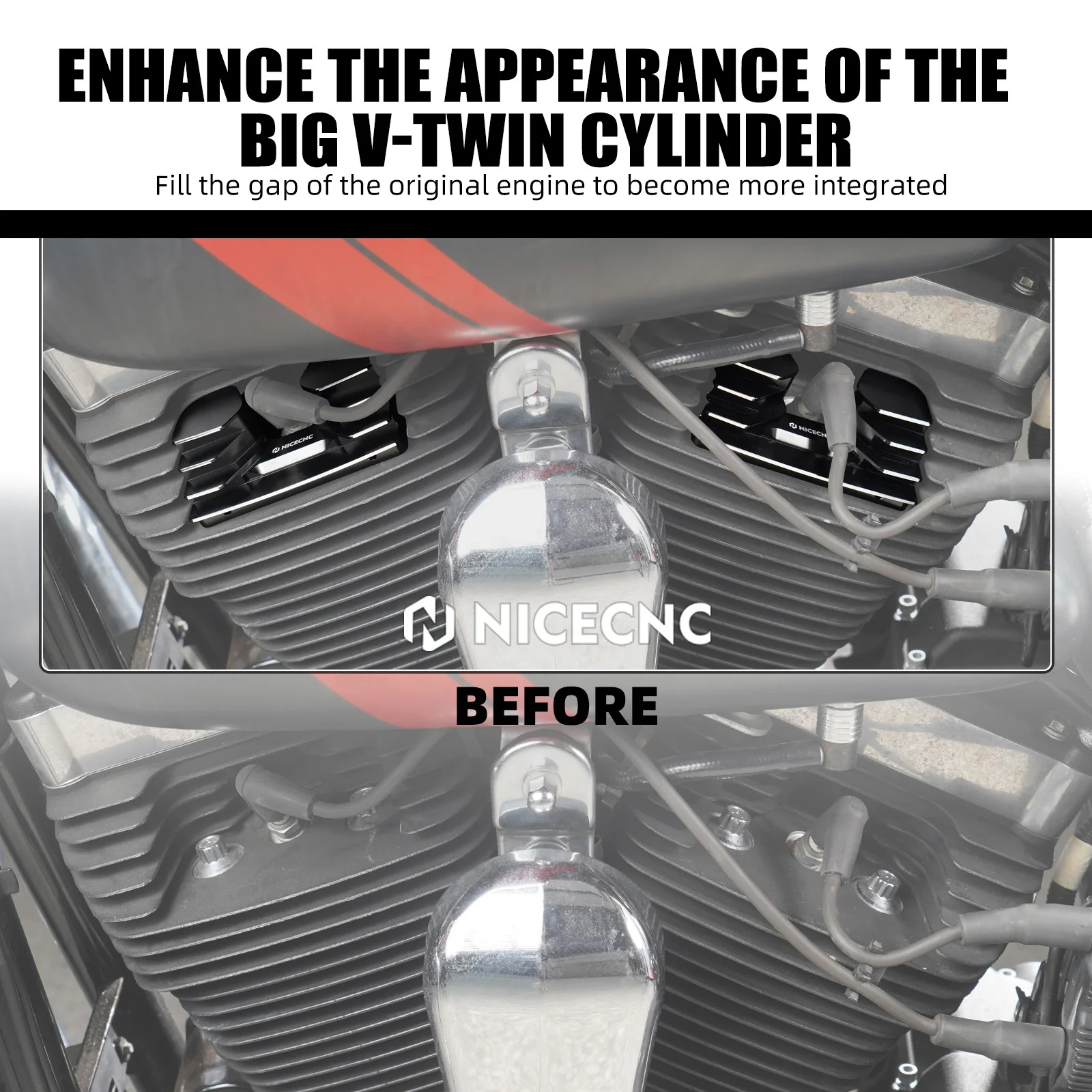 Für Harley Dyna Low Rider FXDL 1993–2017 Finned Zündkerzenabdeckung Headbolt Bridge Street Bob FXD Super Glide SportFXDX Wide Glide – Detail 3