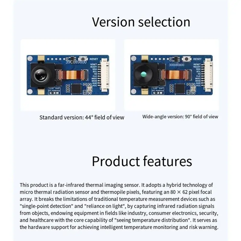 ABSQ-장파장 IR 열화상 카메라 모듈, 라즈베리 파이 IR 카메라용 80X62 픽셀, FOV 및 커넥터 옵션 44 °