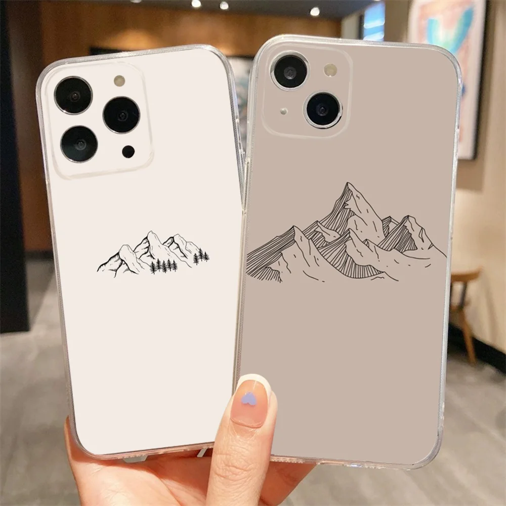 Line Mountain Scenery Phone Case Iphone 11 12 13 14 Pro Max 13 Mini 13Promax Silicon Funda Cover Trasparenti