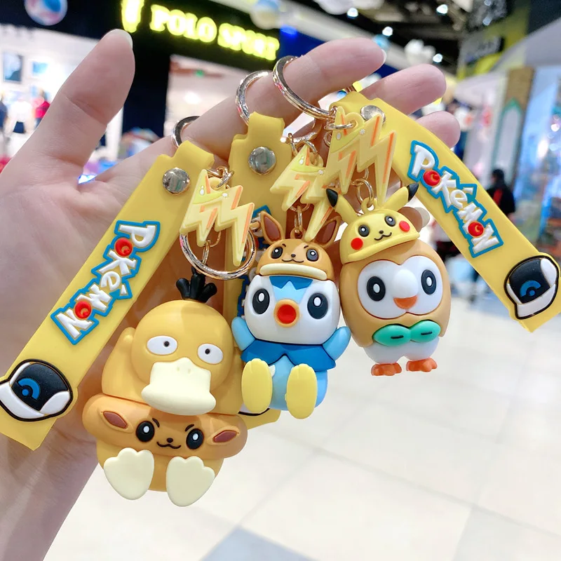 

Pokemon Keychain Kawaii Pikachu Creative Cartoon Dolls Car Keychain Pendant Anime Figures Eevee Psyduck Rowlet Fashion Keychain