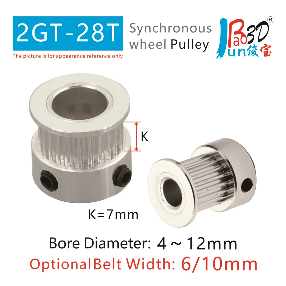 

2GT 28Teeth Synchronous Timing Pulley GT2 KF Type 28T Gear Wheel Belt Width 6 10MM Bore Diameter4 5 6 8 10 12 14MM 3D Printer
