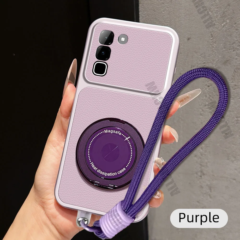 Magnetic Rotating Bracket Phone Case with Lanyard - PU Leather Soft Cover