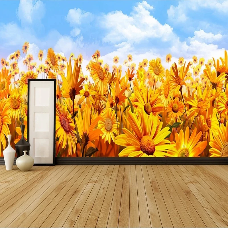 Custom 3D Wallpaper Nature Landscape Beautiful Sunflowers Photo Mural Paper Bedroom TV Background Wall Decor House Improvements 50 pcs sunflowers seeds small envelopes cash photo horticulture gifts mailing tiny paper money for garden