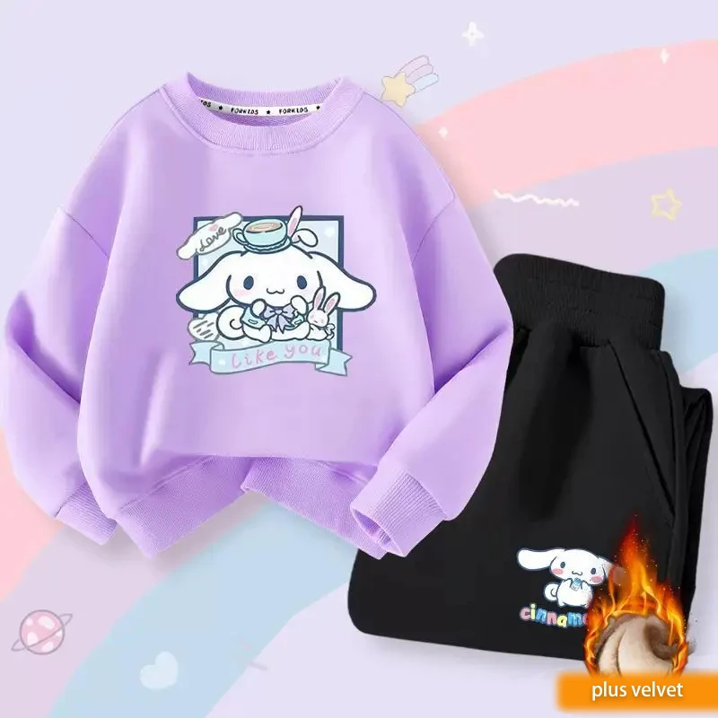 

Мультфильм Cinnamoroll детская спортивная одежда Y2K Sanrio осенний Повседневный Толстовка с брюками 2 шт. набор милая Одежда для девочек подарок для студентов
