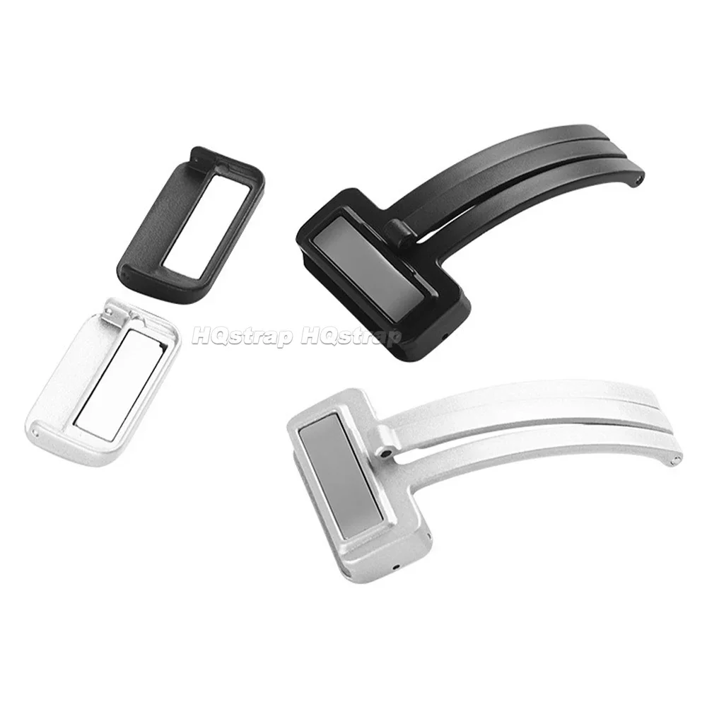 Magnetic Folding Buckle Silicone Strap with Metal Clasp - Silver Black