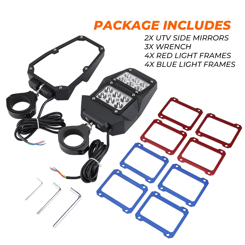UTV 백미러 LED 라이트, Polaris RZR XP 1000 레인저, Can-am X3, Cfmoto, Arctic Cat과 호환 가능, 1.5 인치-2 인치