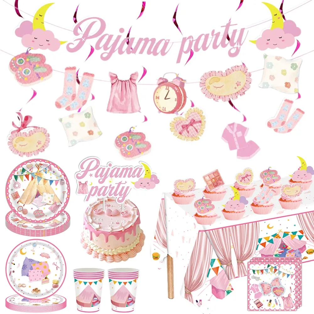 Pyjamas Thema Party Papier Geschirr Teller Servietten Banner Mond Stern Folienballon Mädchen Sleepover Spa Slumber Party Dekorationen