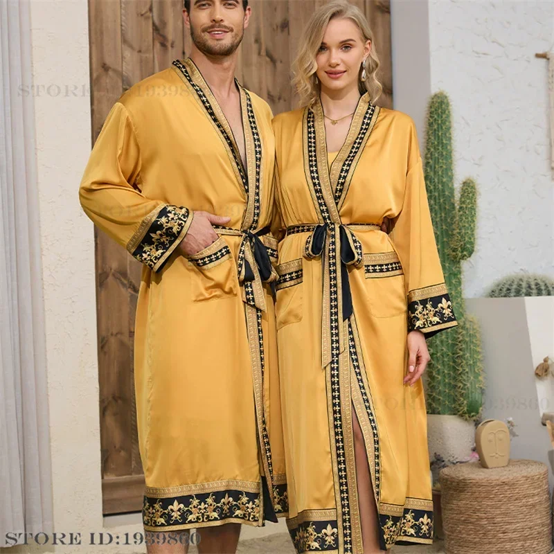 Elegant Baroque Print Silk Satin Kimono Robe