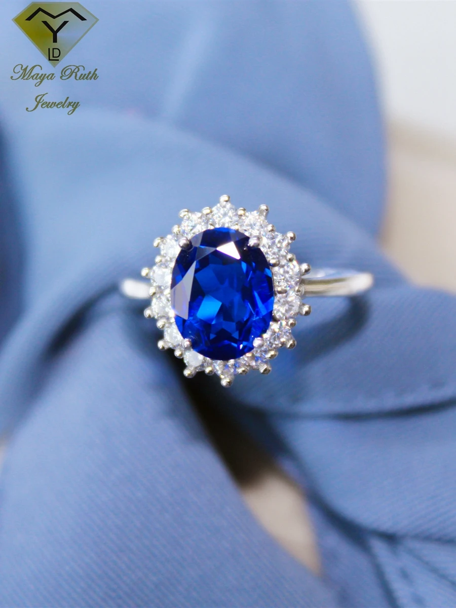 Created Sapphire Halo Diana Princess Real 925 Sterling