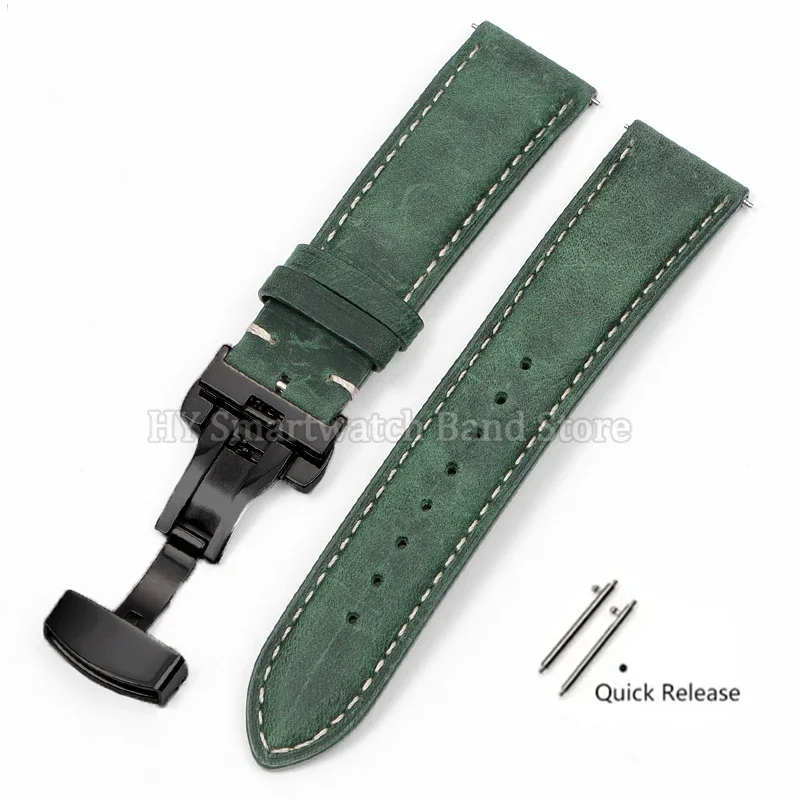 Premium Leather Cowhide Watch Strap with Quick Release and Butterfly Buckle