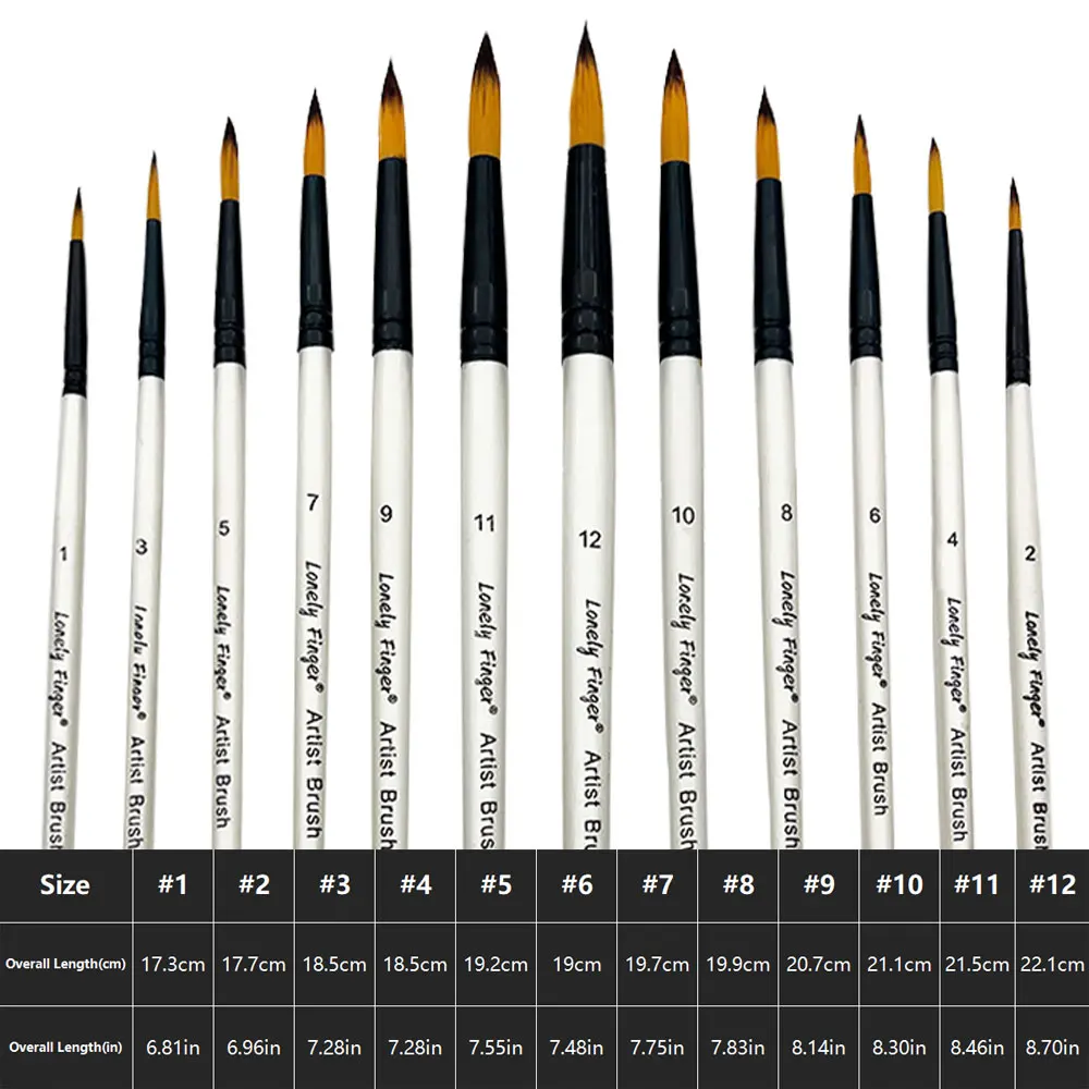 12Pcs Professional Quality Art Watercolor Brushes White Nylon Round Tip Set for Acrylic and Brushes for Face Body Nail Art 2