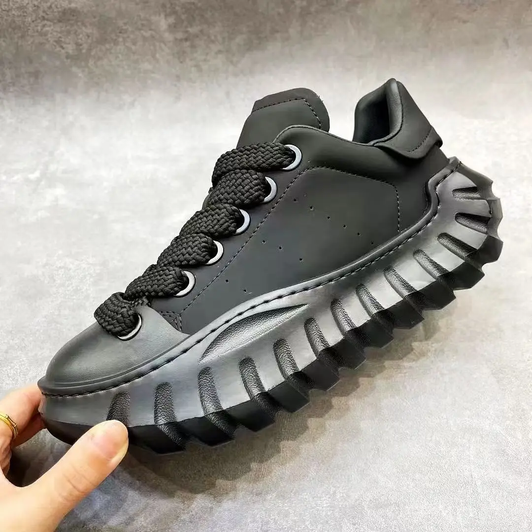 Leather Casual Shoes Men New Lace-up Thick Sole Casual Sneakers Versatile Leather Muffin Shoes Elevated Male Board Footwear 6