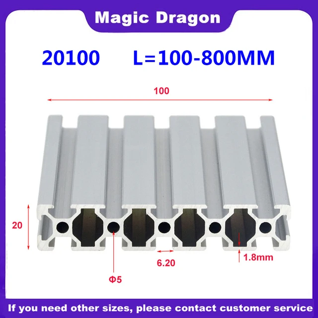 โปรไฟล์อลูมิเนียม20100 1ชิ้นความยาว100-800มม. รางเชิงเส้นอะโนไดซ์มาตรฐานยุโรปสำหรับงานพิมพ์3D CNC แบบ DIY 1