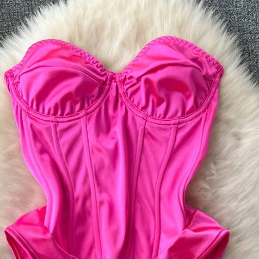 Fish Bone Waist Cinched Women's Bodysuit Rose Hotsweet Women's Pajamas Y2K Slim Sexy Sleeveless V-Neck Top Erotic Lingerie Hot